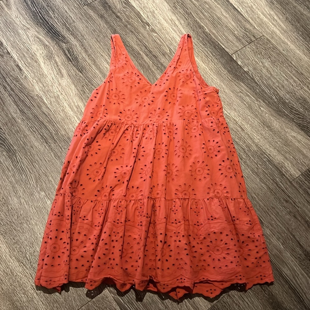 LOFT orange eyelet cotton dress, sz medium - Picture 5 of 5